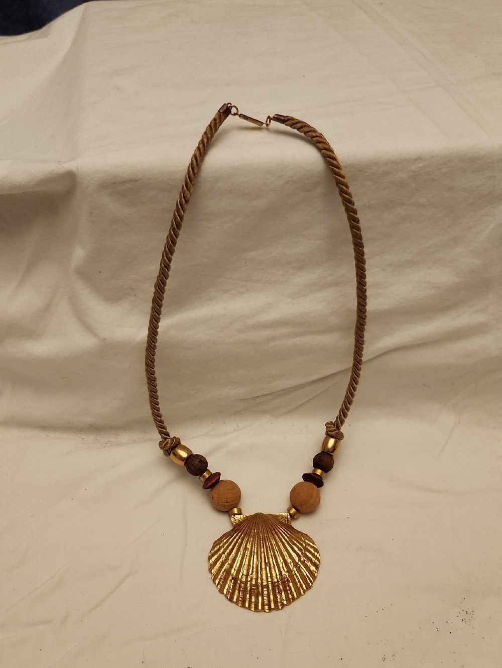 Gold Shell Pendant Necklace with Brown Beads - Women Jewelry
